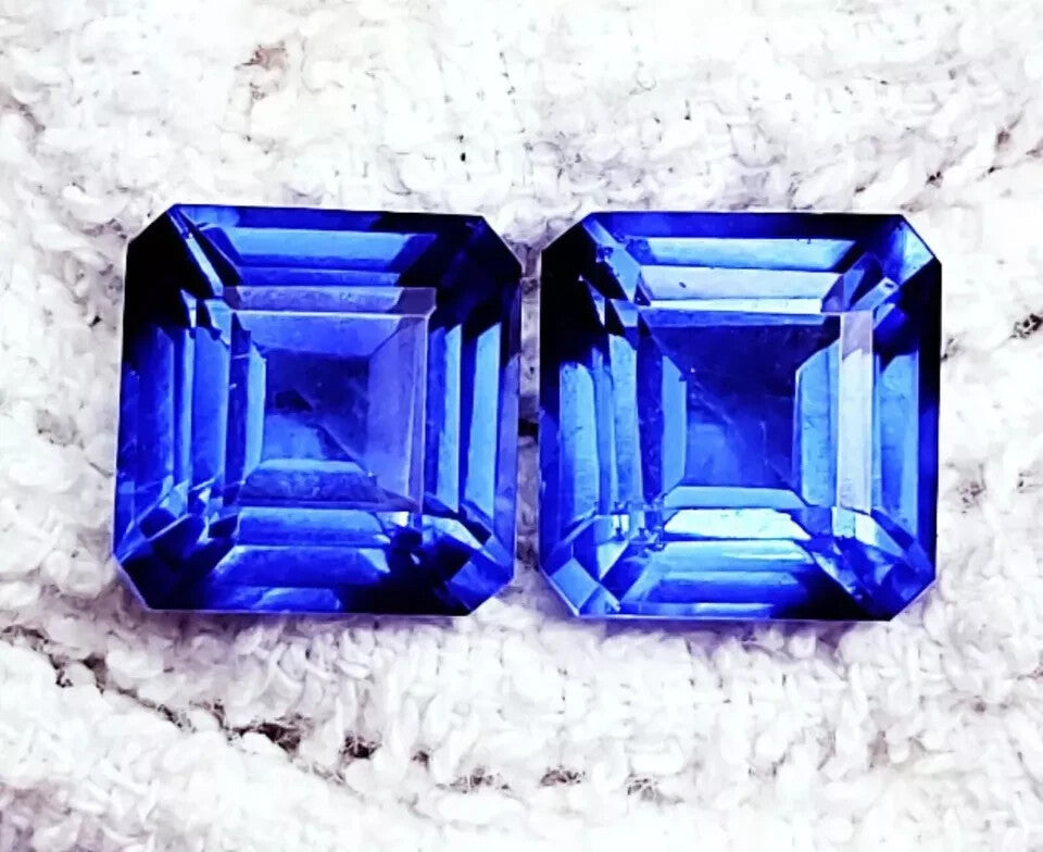 18 Ct Loose Gemstone Natural Blue Sapphire Pair Square Cut Certified 2 Pcs lot