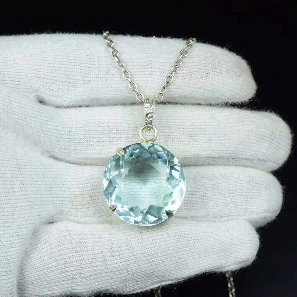 70 CT Aqua Blue Topaz Round Cut Pendant Necklace 925 Sterling Silver Round