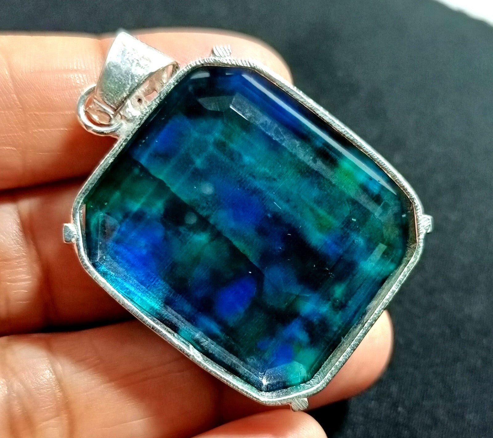 Certified Asscher Cut 95.50Ct Natural Ammolite 925 Solid Silver Pendant Gemstone