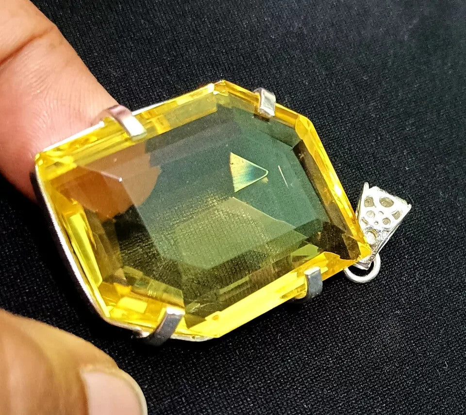 118.10 Ct Fancy Cut Yellow Natural Topaz 925 Solid Silver Pendant Loose Gemstone
