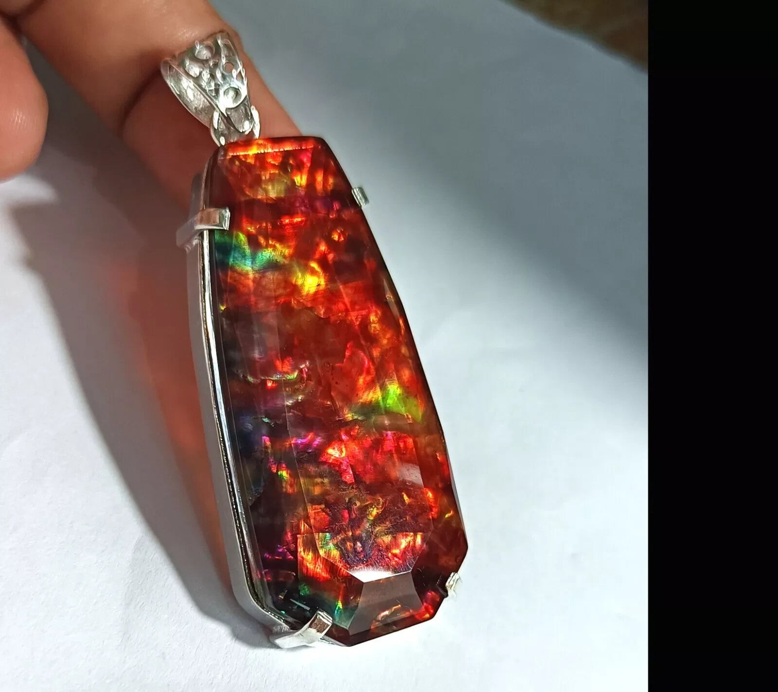 Certified 92.50 Ct Natural Ammolite 925 Solid Silver Rainbow Pendant Gemstone