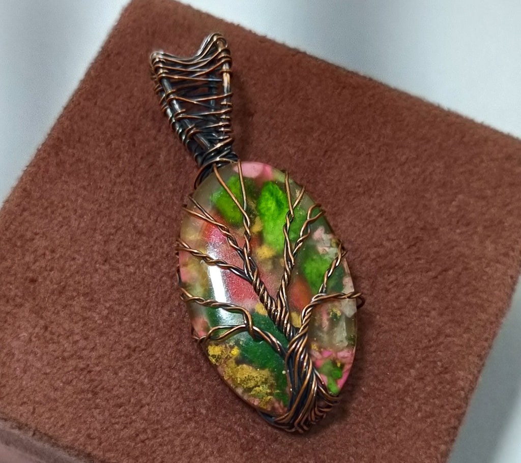51.70 ct Spiny Oyster Watermelon Turquoise Copper wire Wrapped Jewelry Pendant