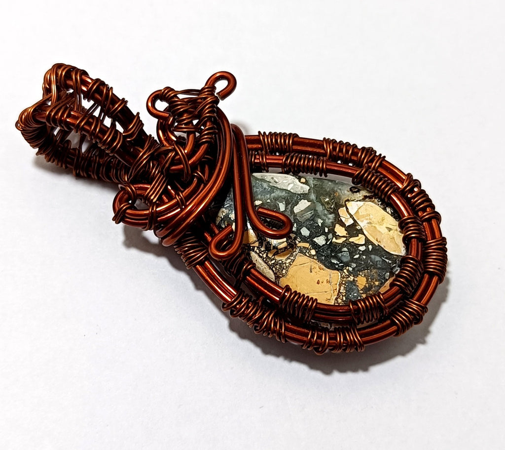 57.70 ct Copper Wire Wrapped Handmade Maligano jasper jewelry  Copper Pendant