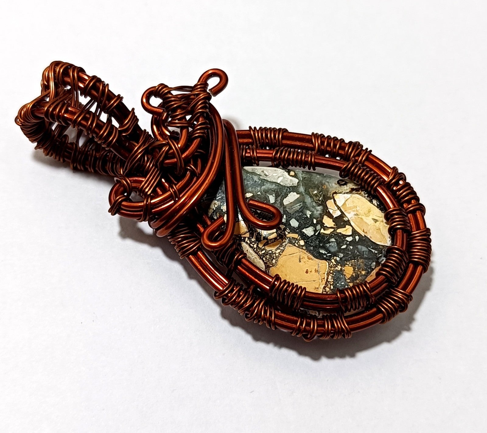 57.70 ct Copper Wire Wrapped Handmade Maligano jasper jewelry  Copper Pendant