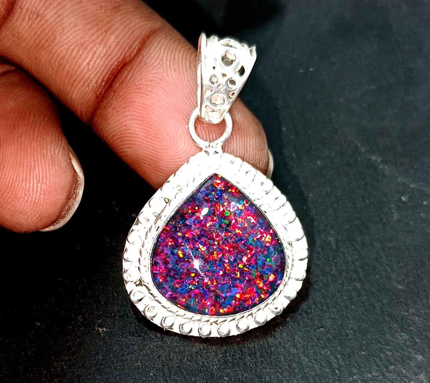 Sterling Silver Triplet Oval Opal Gemstone Handmade Pendant Jewelry 30.05 Ct