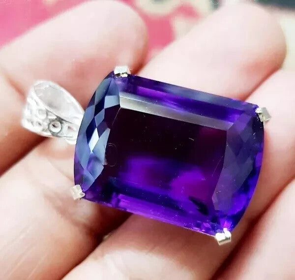 Hand Made40.45 Ct Natural Purple Amethyst In Solid Silver Solitaire Pendant Gems