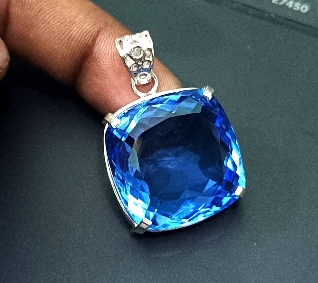 Certified Natural 89.00 Ct Brazilian Blue  Cushion Topaz Pendant Loose Gemstone