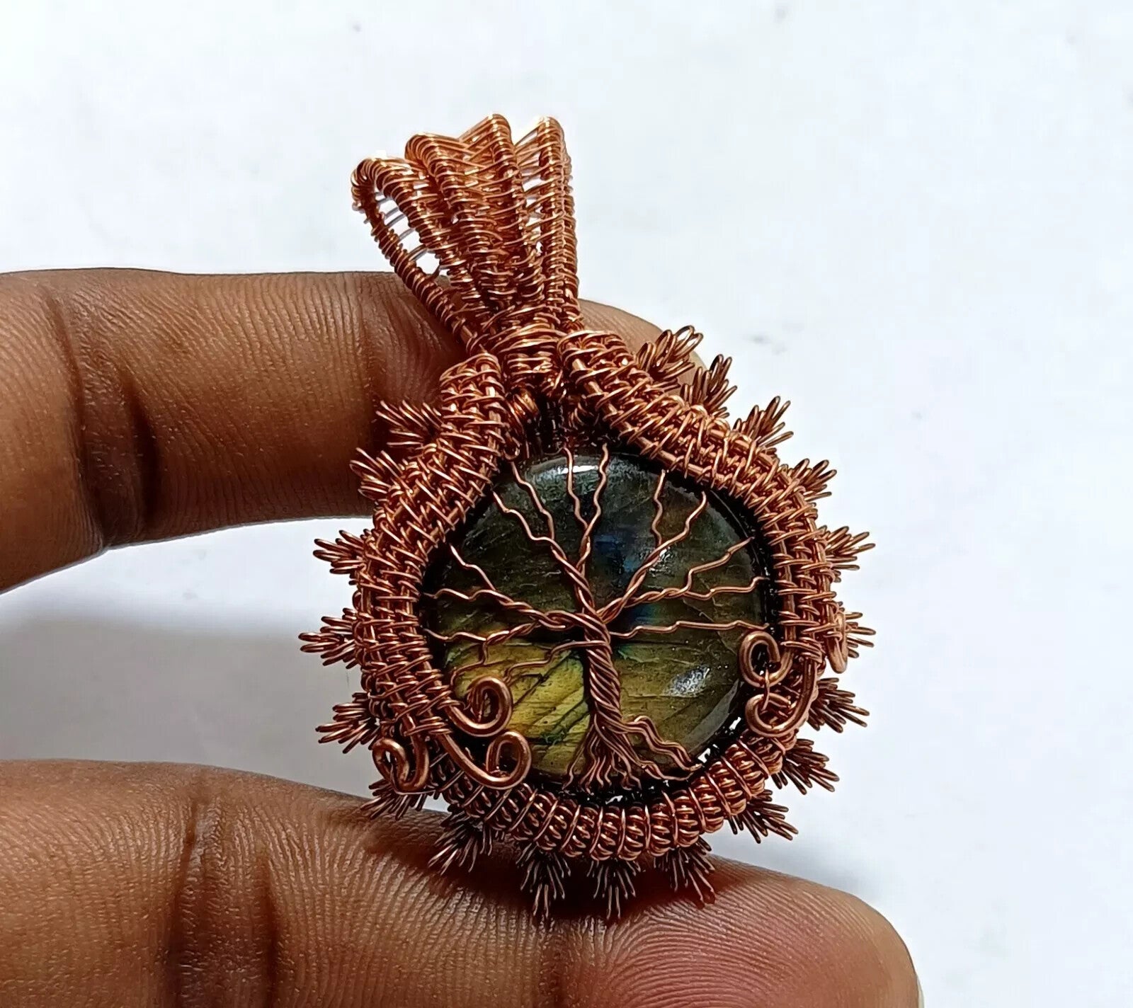 Gift For Her Copper Labradorite Jewelry Wire Wrapped Tree Of Life Pendant 110 Ct