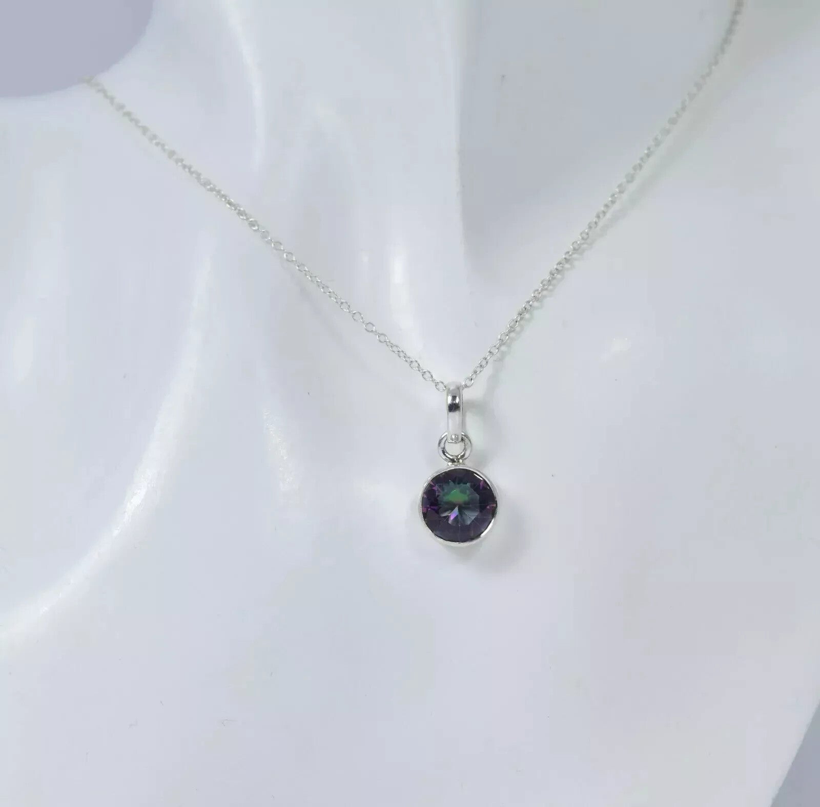 925 SOLID STERLING SILVER FACETED MYSTIC TOPAZ PENDANT 20 Ct Round Cut Gemstone