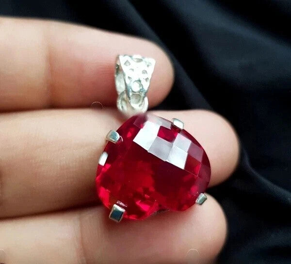 Sterling Silver Plated Heart Cut Natural Ruby Locket 20.95 Ct Certified Pendant