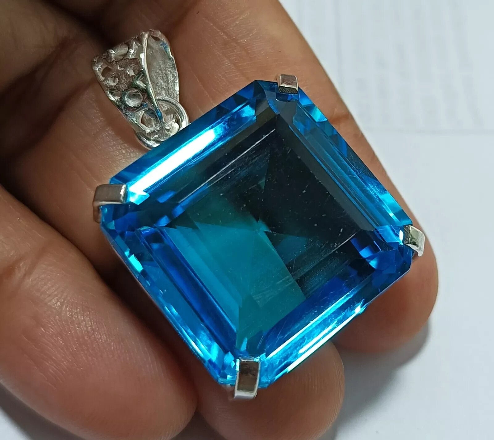 Certified Natural 69.80 Ct Brazilian Asscher Blue Topaz Pendant Loose Gemstone