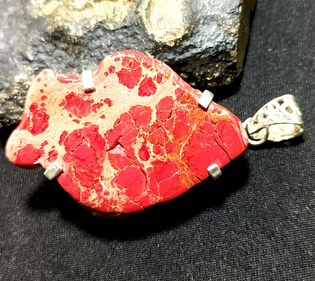 A+ 85.90 Ct Natural RED Turquoise Slab 925 Solid Silver Pendant Loose Gemstone