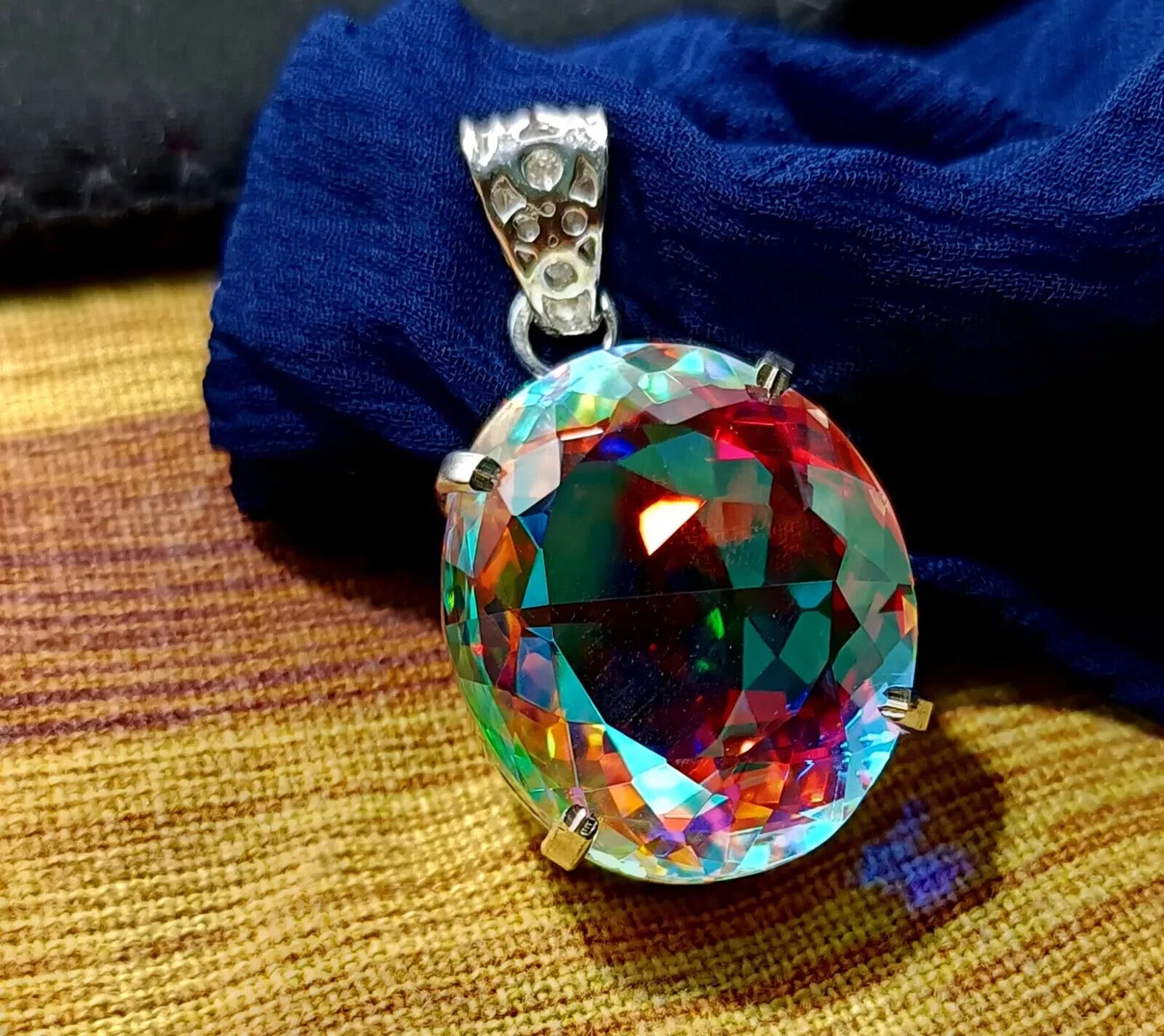 69.85 Ct EGL Certified Natural Mystic 925 Solid Silver Pendant Loose Gemstone