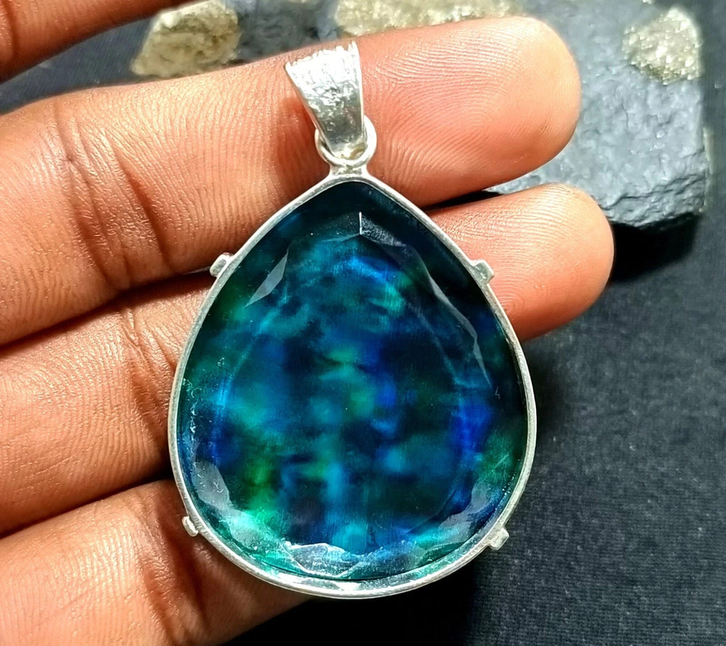 108.05 Ct Natural Ammolite 925 Solid Silver Rainbow PENDANT Certified Gemstone