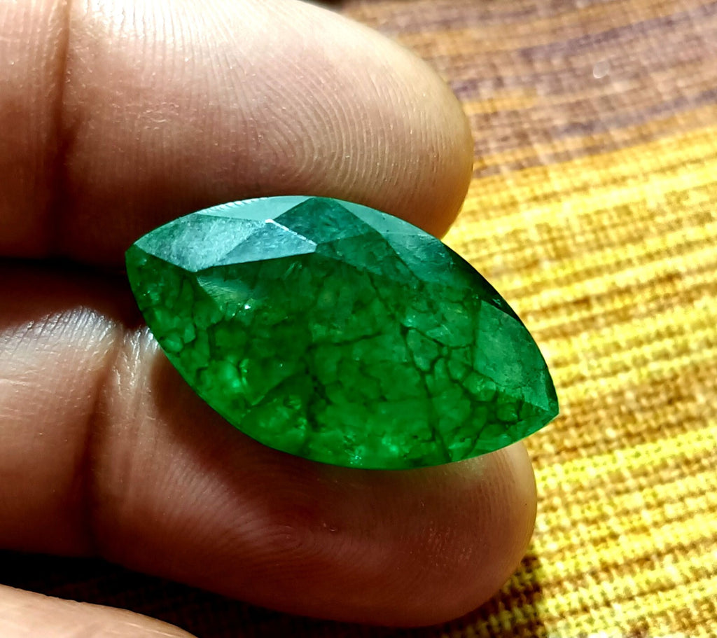 Flawless Natural 12.45 Ct Green Emerald Certified Marquise Facet Loose Gemstone