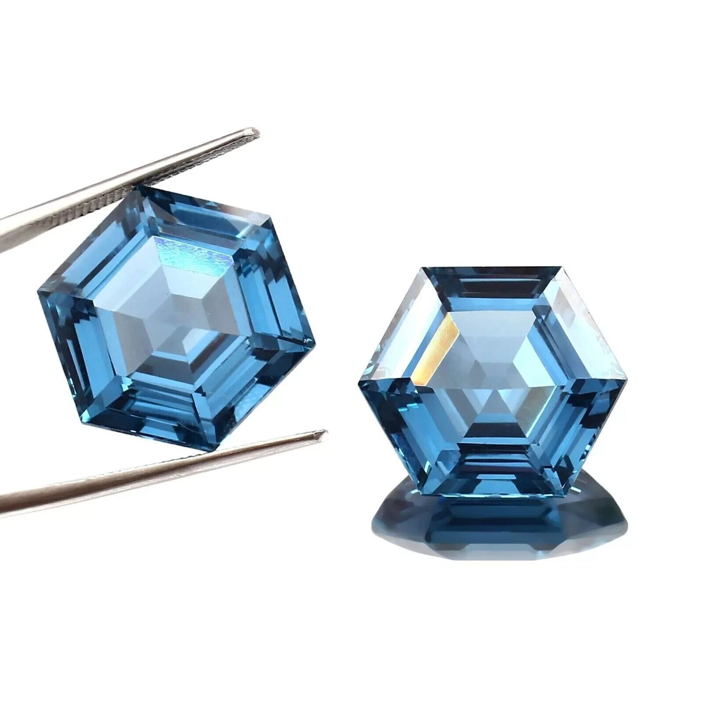 Natural Sky blue Aquamarine Loose Hexagon Cut Gemstone Matched Pair 24 ct