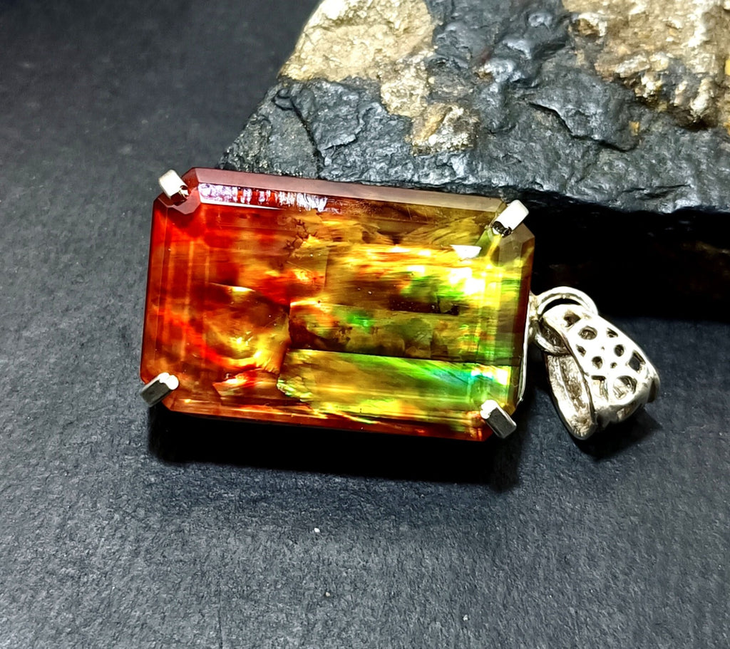 Certified 58.40  Ct Natural Ammolite 925 Solid Silver Pendant Loose Gemstone