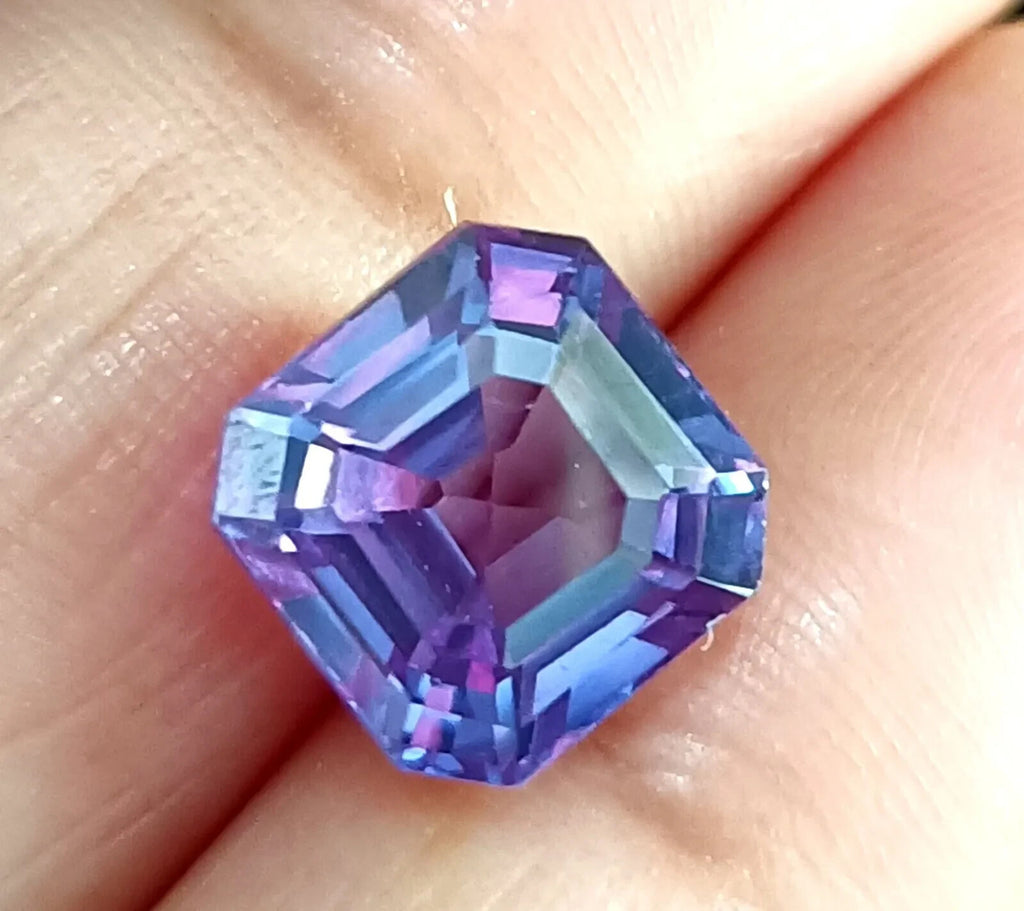 A+ Asscher Cut NATURAL Ceylon Bi-Color Change Sapphire Loose GEMSTONE 7.5 Ct