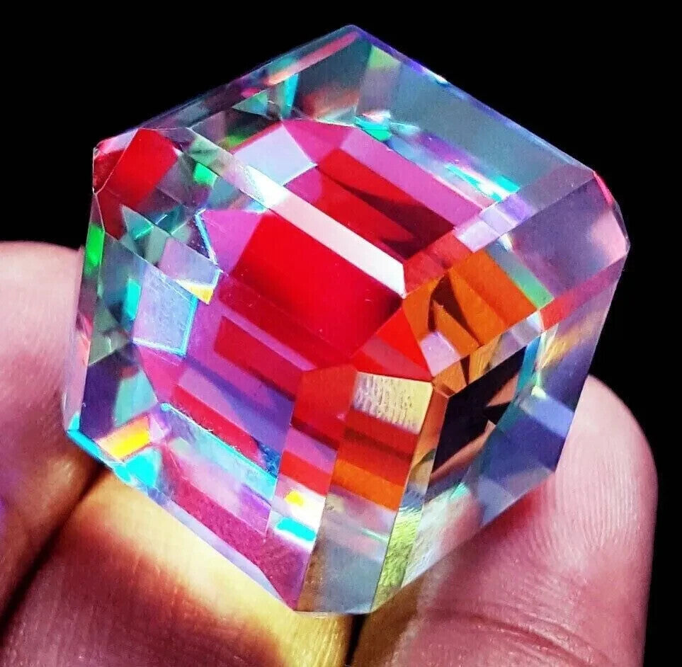 EGL Certified 165 Ct Natural Cube Cut Rainbow Color Mystic Quartz Loose Gemstone