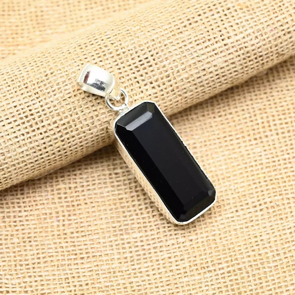 Black Spinel Gemstone Handmade Emerald CutSterling Silver Jewelry Pendant 25 Ct