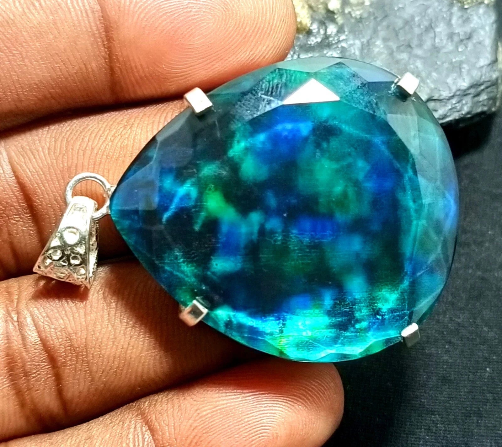 108.05 Ct Natural Ammolite 925 Solid Silver Rainbow PENDANT Certified Gemstone