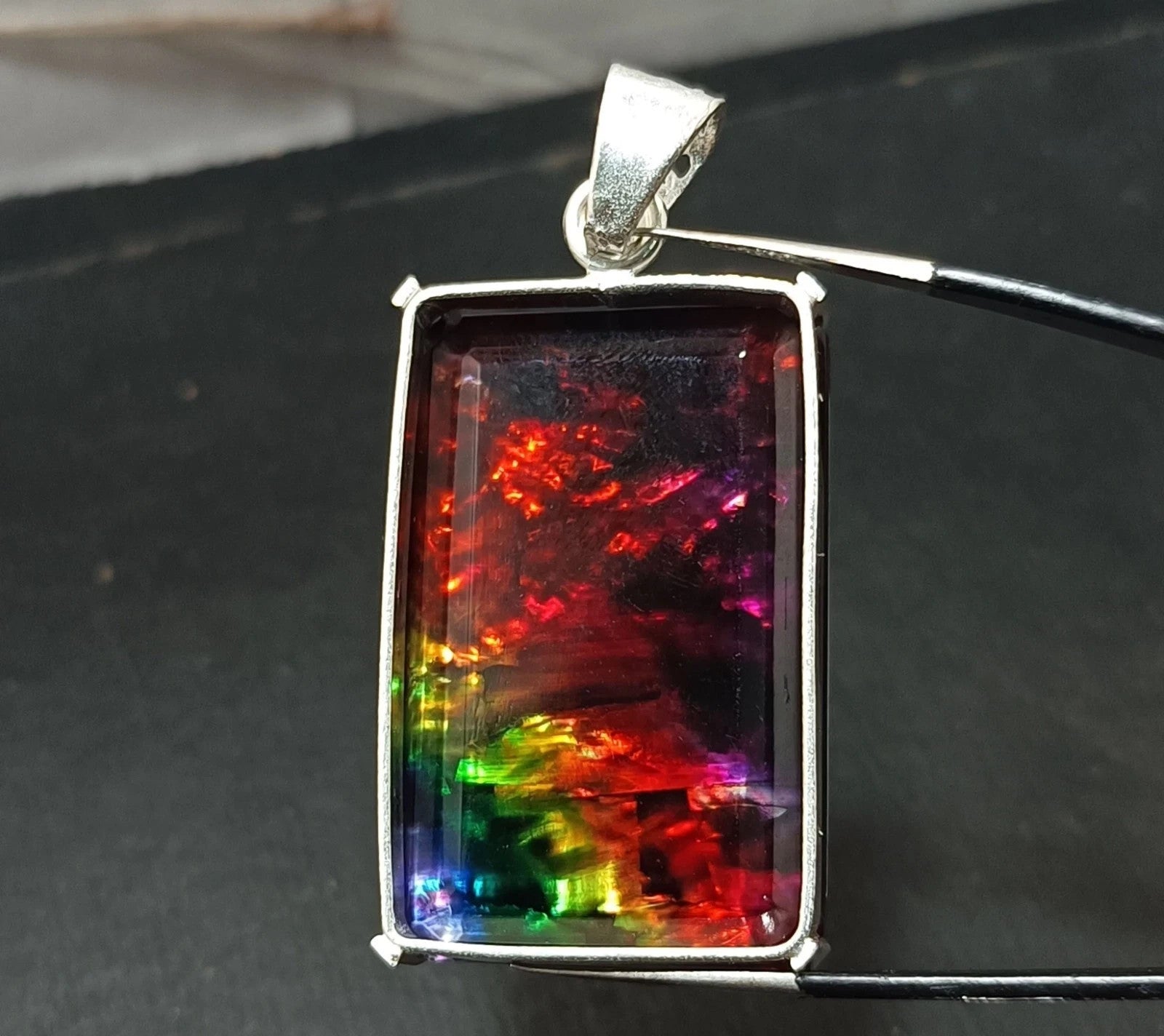 Certified 98.70 Ct Natural Ammolite 925 Solid Silver Rainbow Pendant Gemstone