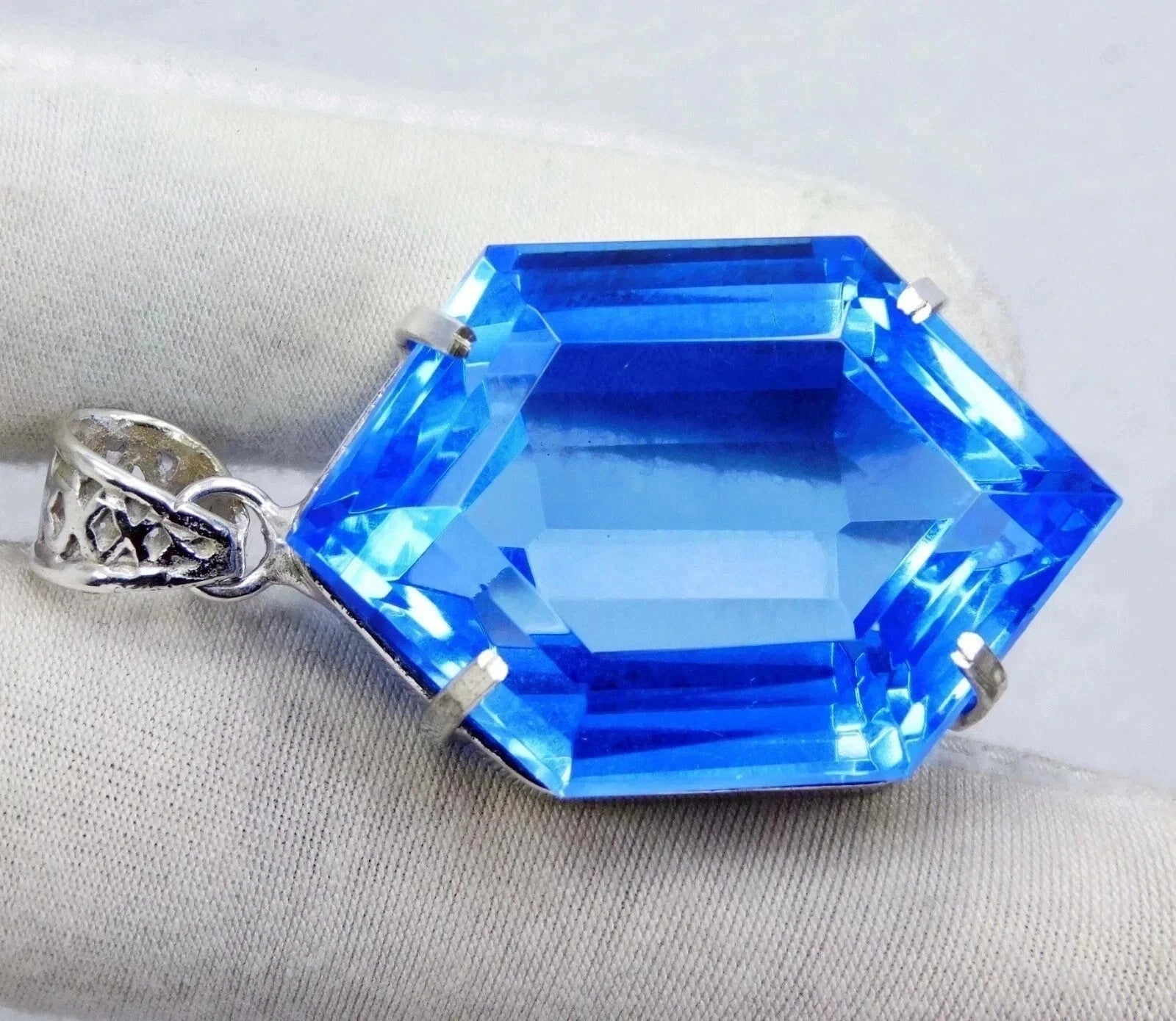 50 Ct+ Natural Blue Fancy Topaz 925 Solid Sterling Silver Pendant