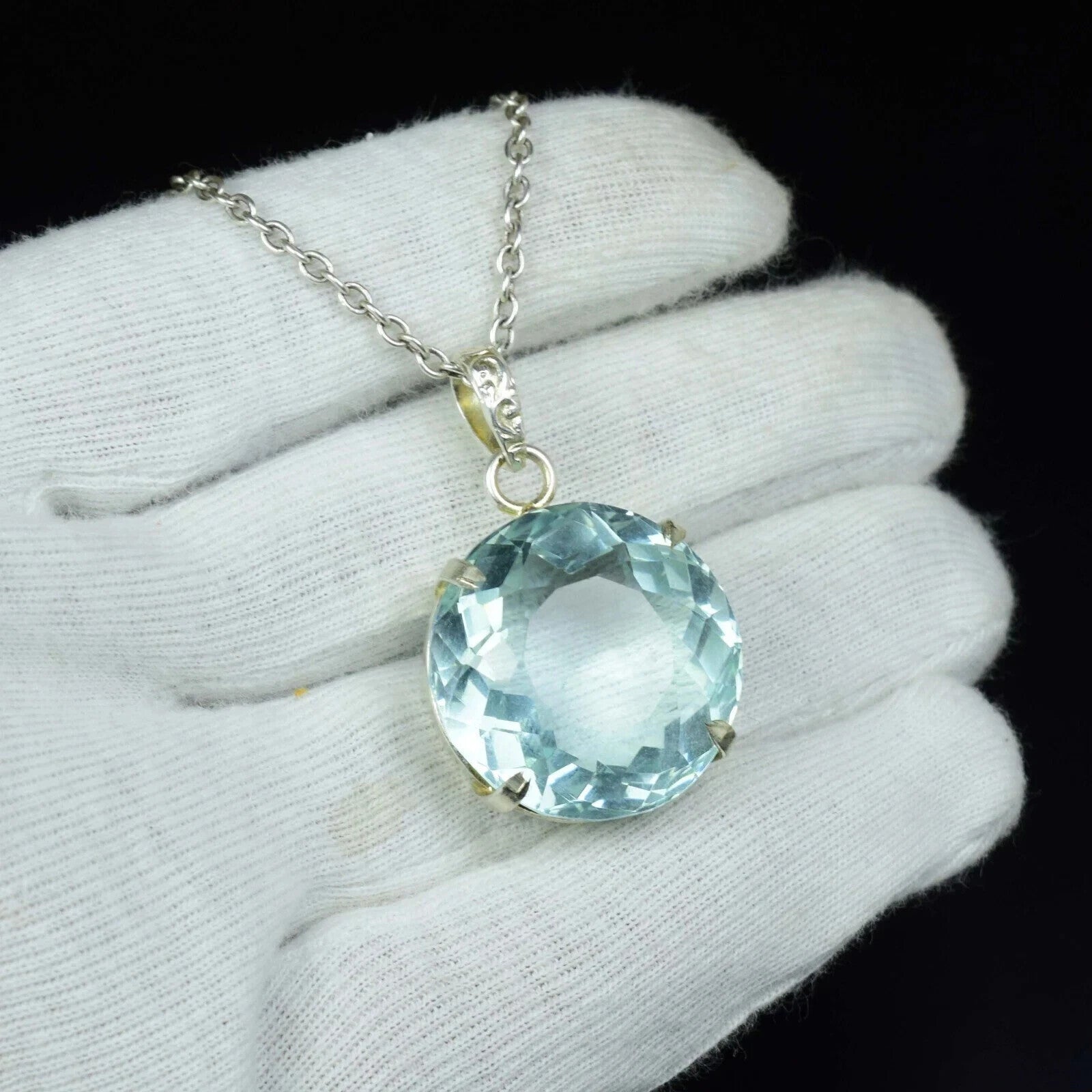 70 CT Aqua Blue Topaz Round Cut Pendant Necklace 925 Sterling Silver Round