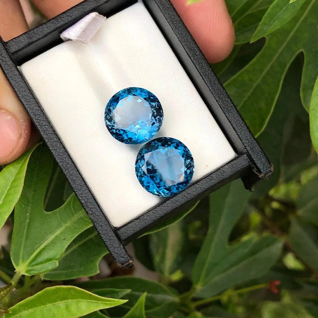 30 Ct 2 Pcs Natural Swiss Blue Sapphire GIE Certified Round Cut Loose Gemstone