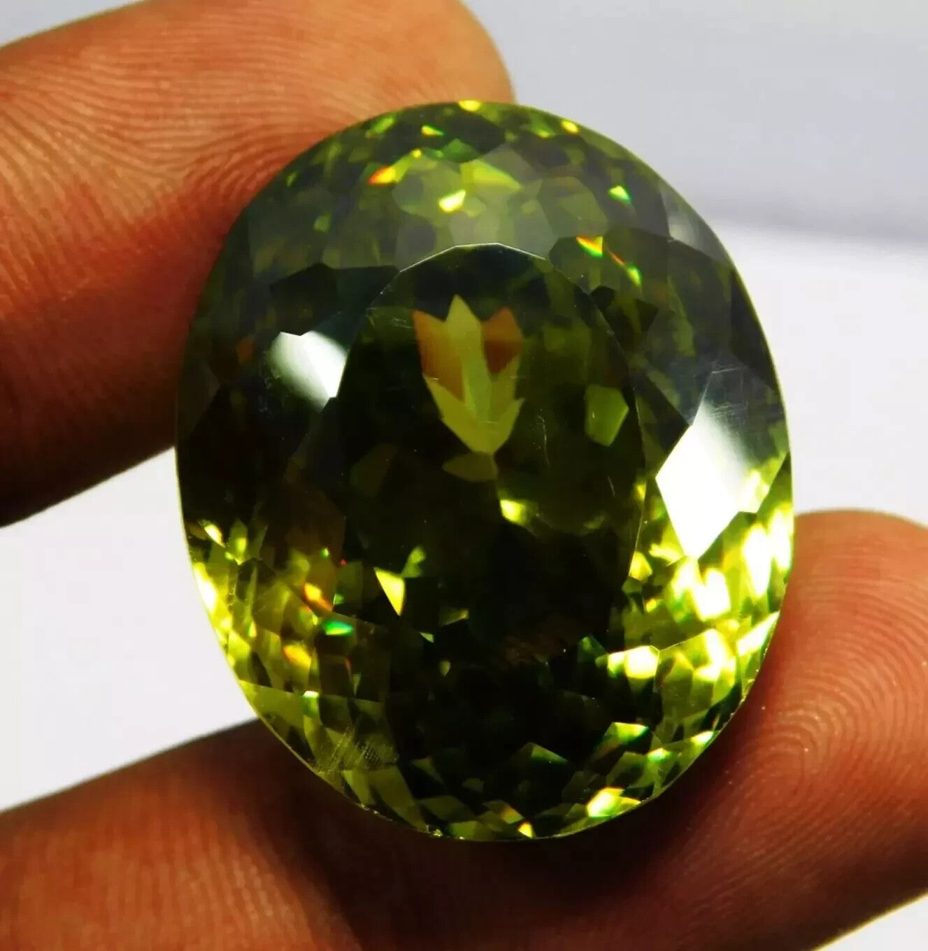 102 Ct Natural Cambodian Green Zircon Oval Cut " CERTIFIED " Loose Gemstone