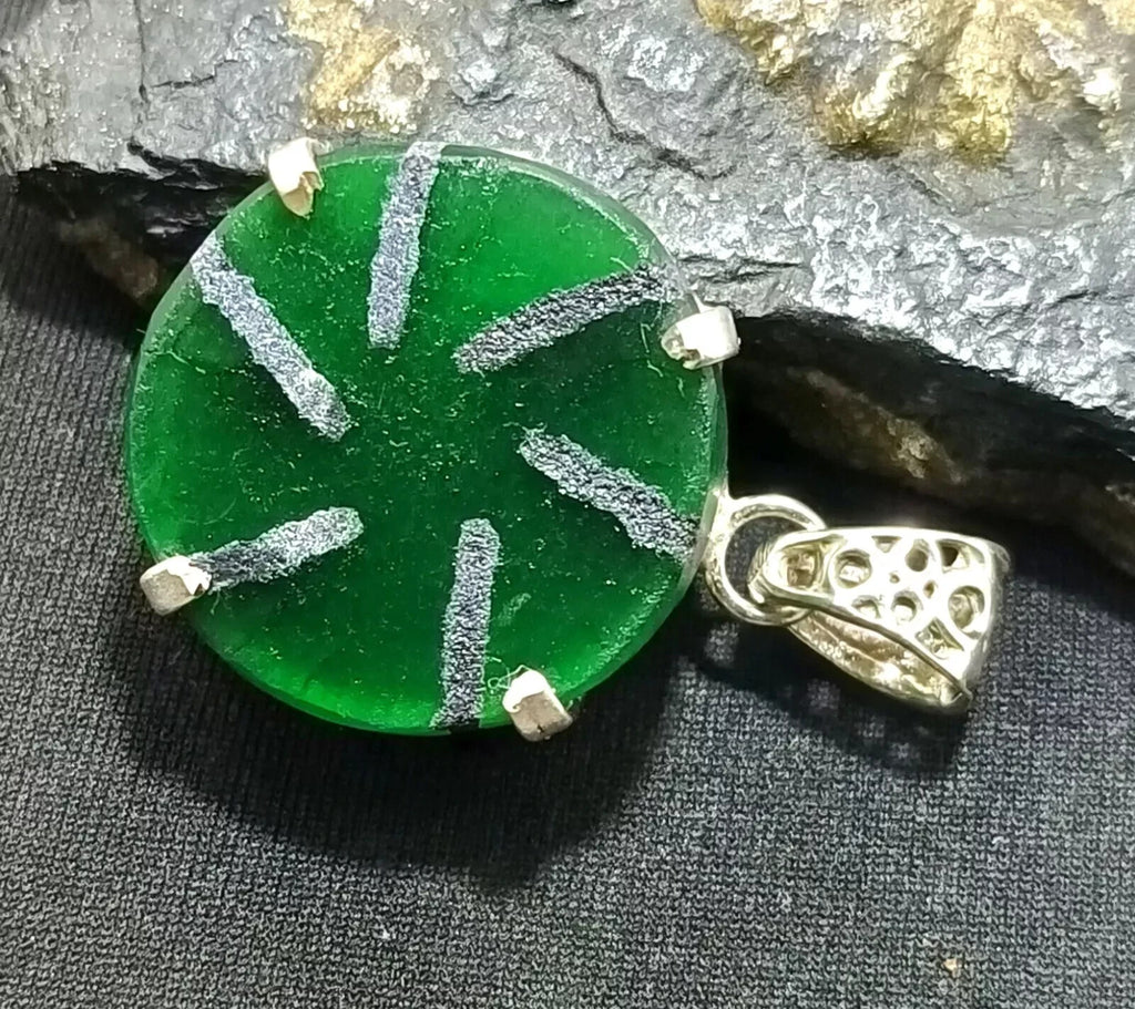 57.90Ct Natural Emerald Trapiche Solid Silver Round Pendant CERTIFIED Gemstone