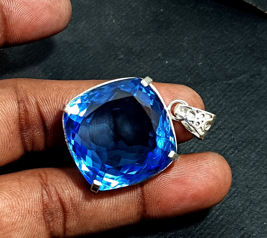 Certified Natural 89.00 Ct Brazilian Blue  Cushion Topaz Pendant Loose Gemstone