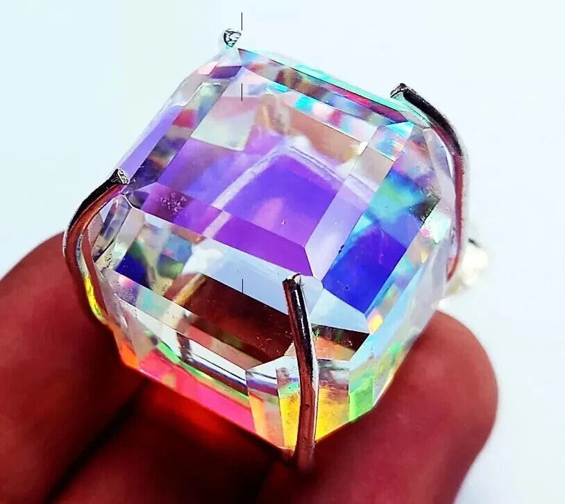 100 Ct Loose Natural Mystic Quartz Cube Gems in solid Sliver Timeless Pendant