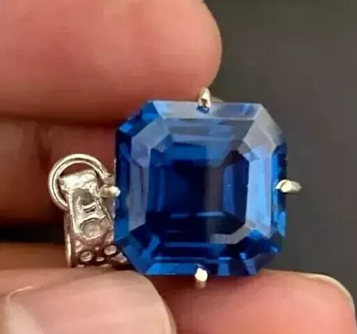 Certified 34 Ct Natural Blue Sapphire Asscher 925 Silver Pendant Loose Gemstone