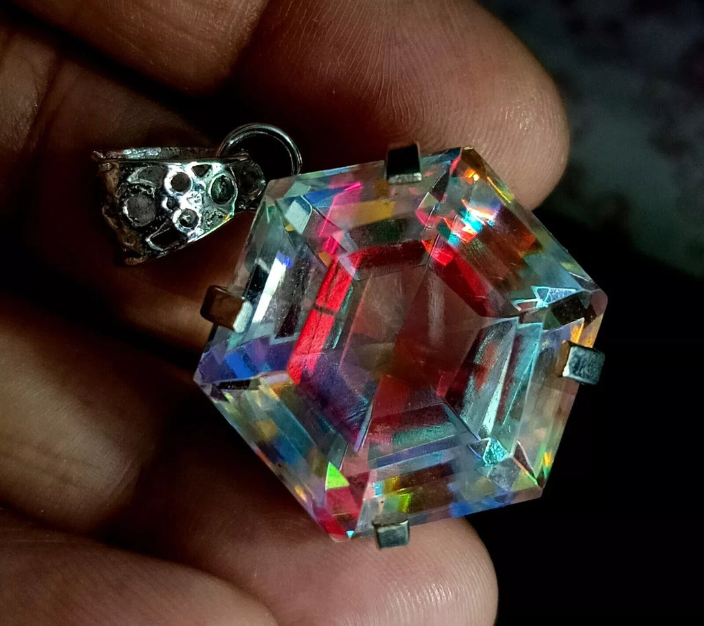 EGL 64.70 Ct+ Natural Mystic Topaz Hexagon Cut 925 Solid Silver Pendant Gemstone