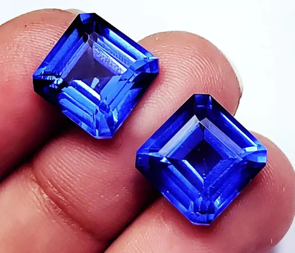 18 Ct Loose Gemstone Natural Blue Sapphire Pair Square Cut Certified 2 Pcs lot
