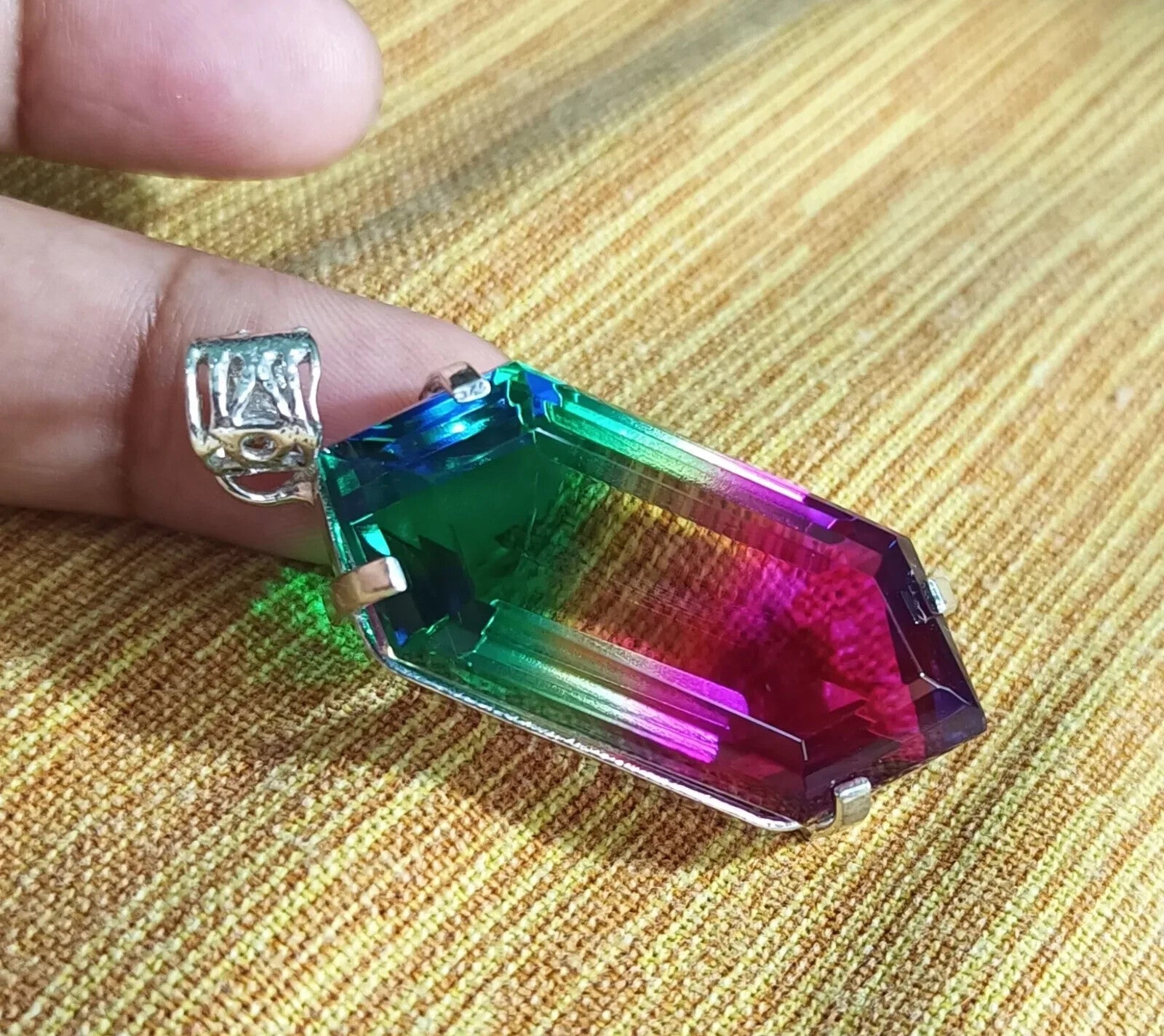 Multi-Color Loose Natural 102.20 Ct Tourmaline Pendant 925 Solid Silver Gemstone