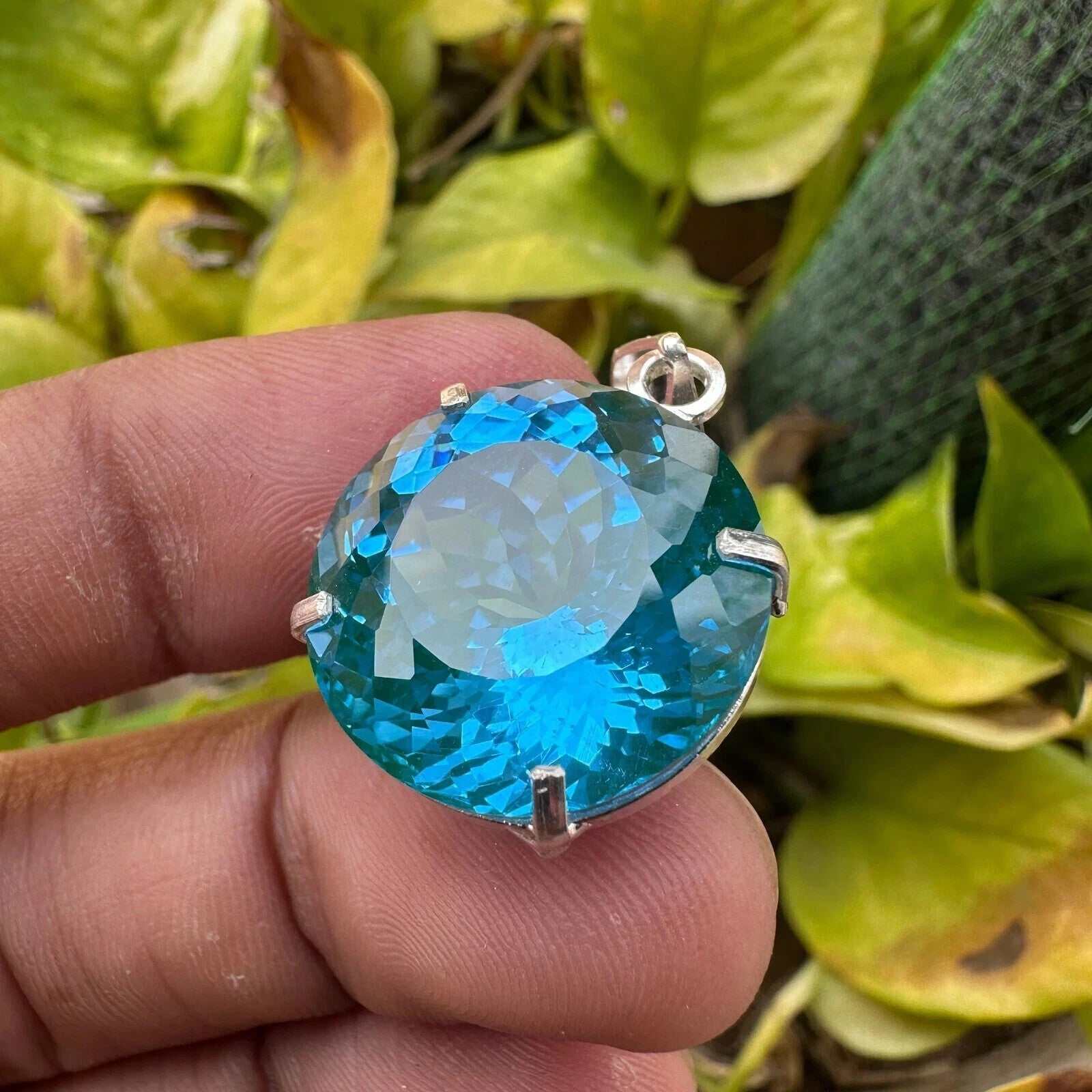 30 Ct Natural Blue Apatite Gemstone Pendant 925 Sterling Silver Jewellery