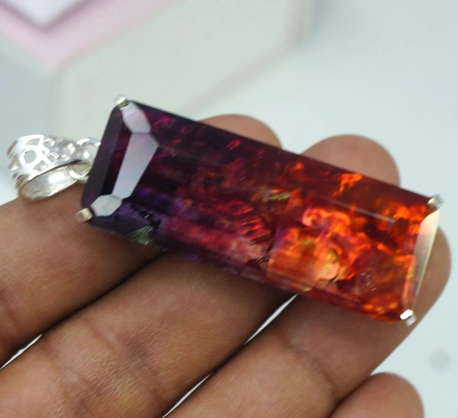 95 Ct Natural Ammolite Opal Doublet Pendant Multi-Color Rare Loose GEMSTONE