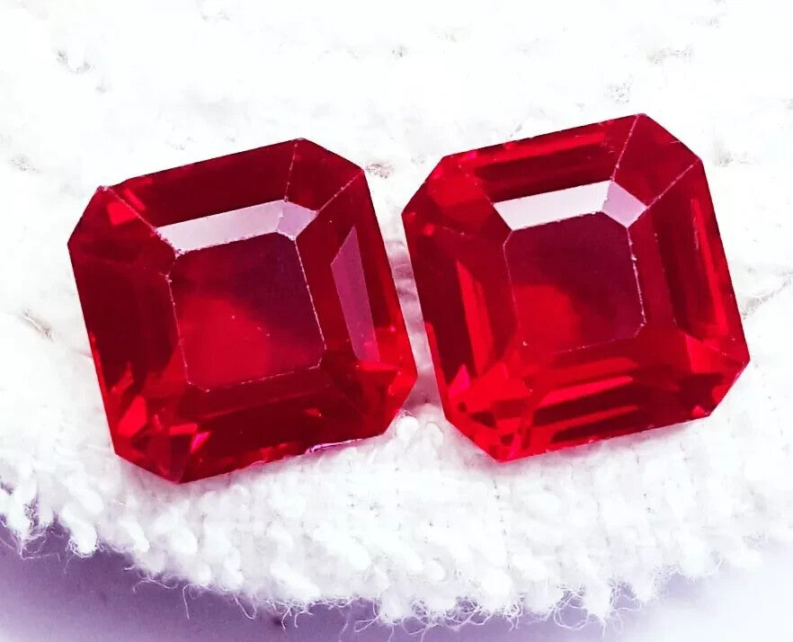 Stunning Pair Ruby 18 Ct Natural Red Square Cut CERTIFIED Loose Gemstone H10