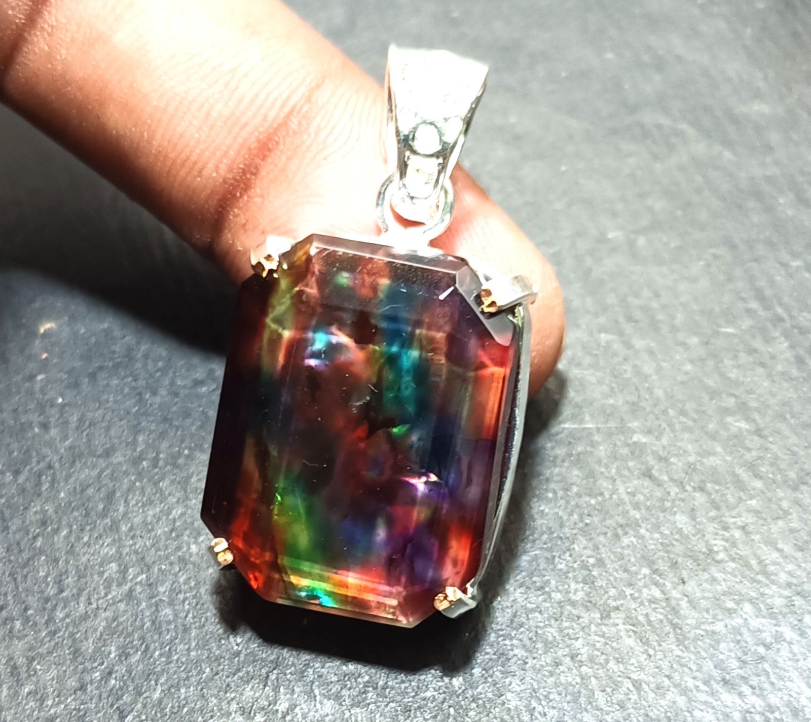 EGL Certified 46.75 Ct Natural Ammolite 925 Solid Silver Pendant Loose Gemstone