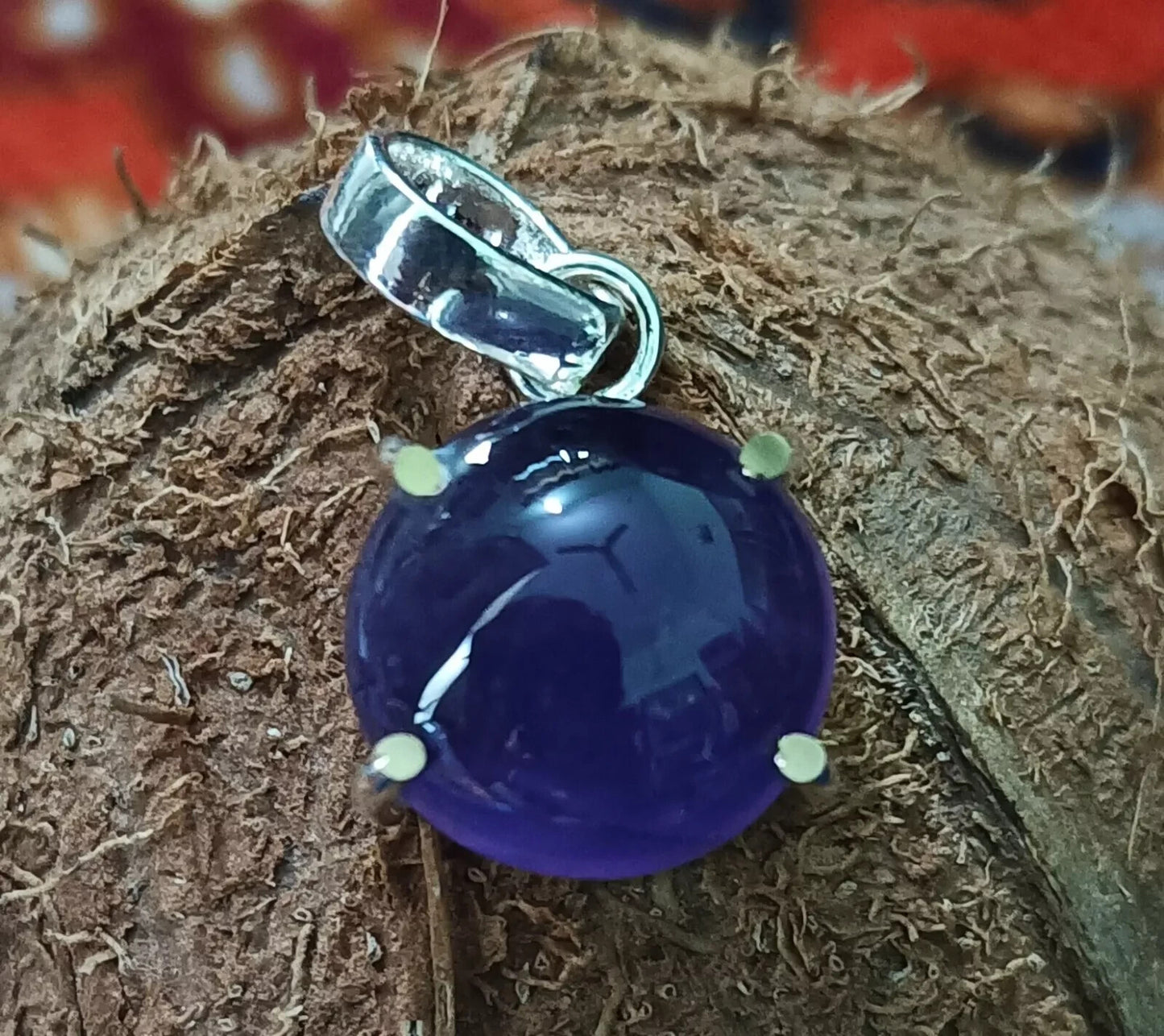 Round Cabochon Natural Violet Amethyst 27.60Ct Sterling Silver Flawless Pendant