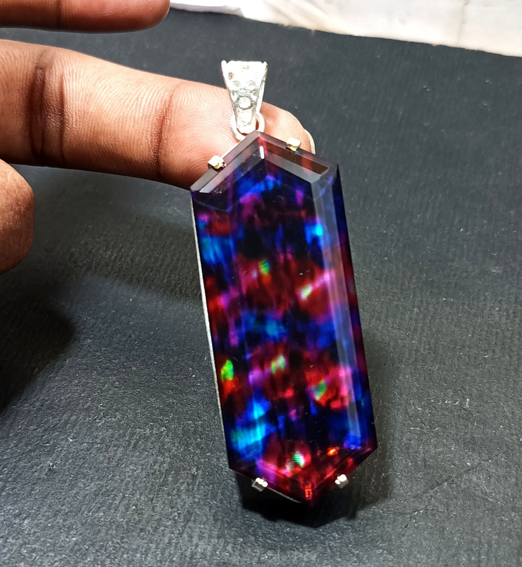 Certified Fancy Cut 110.75 Ct Natural Ammolite  Solid Silver Pendant Gemstone