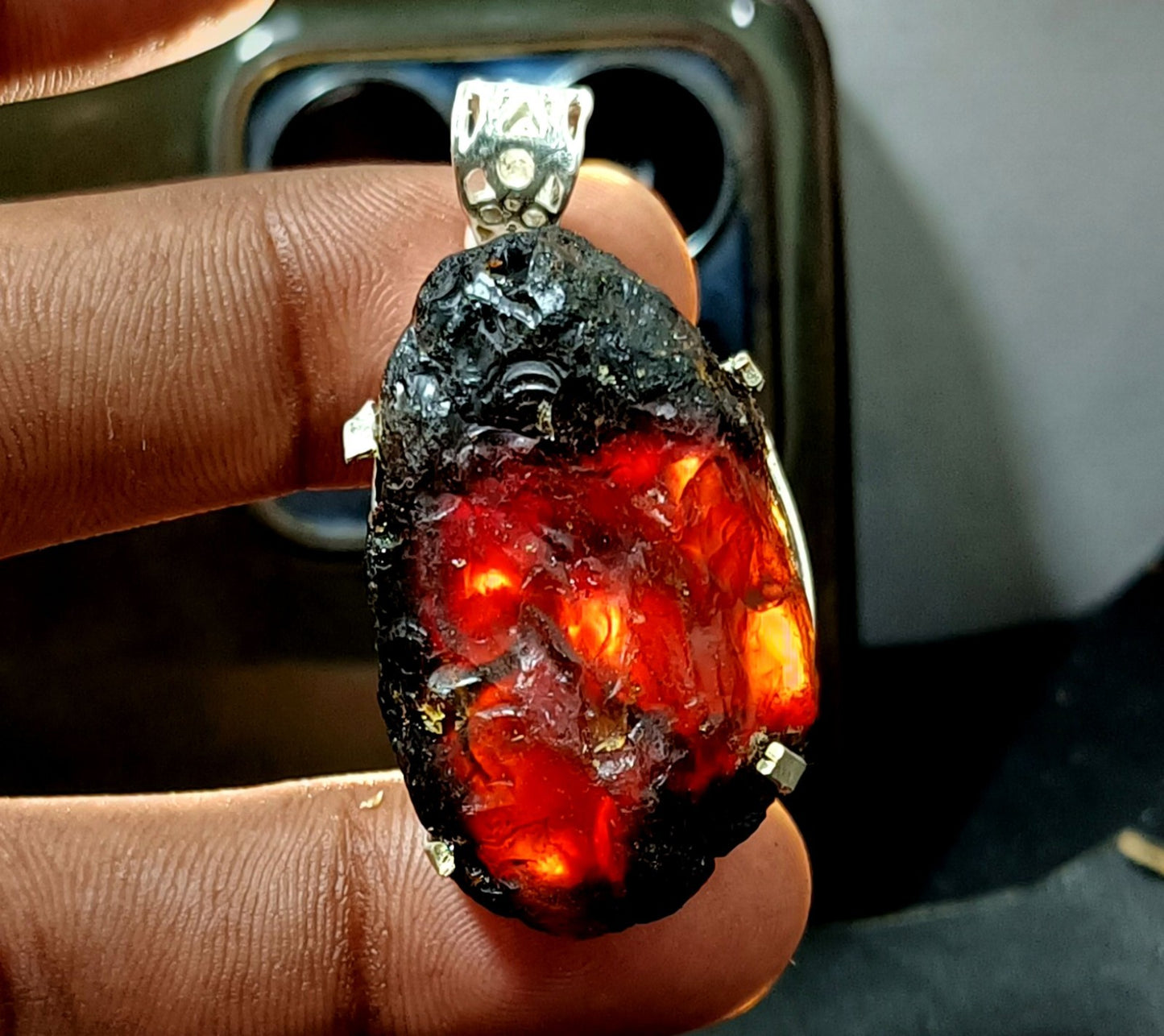 Natural Handmade 55.35 Ct Amber Rough Sterling Solid Silver Pendant Gemstone