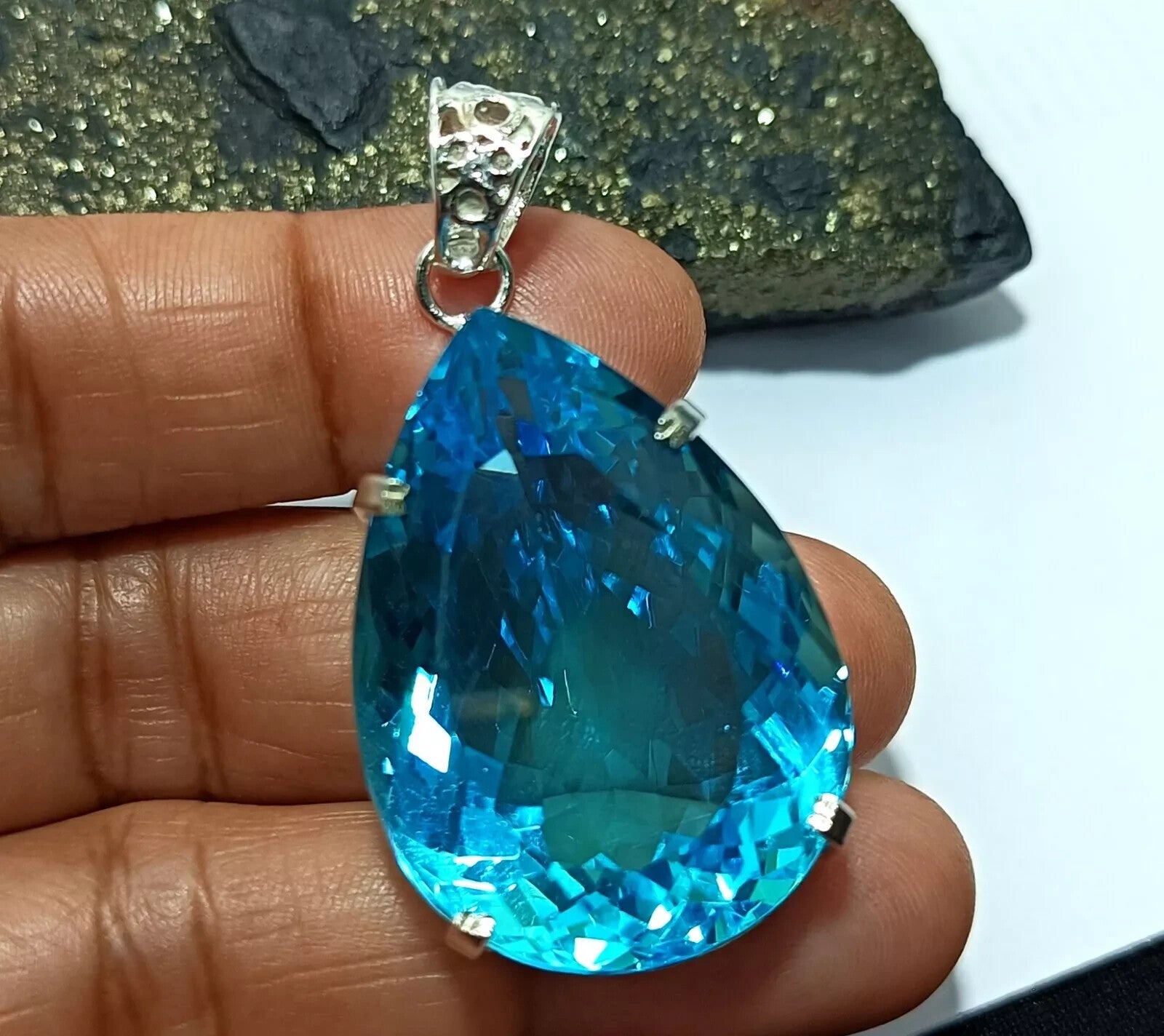 Certified Natural 95.95 Ct Brazilian Blue Pear Topaz Pendant Loose Gemstone