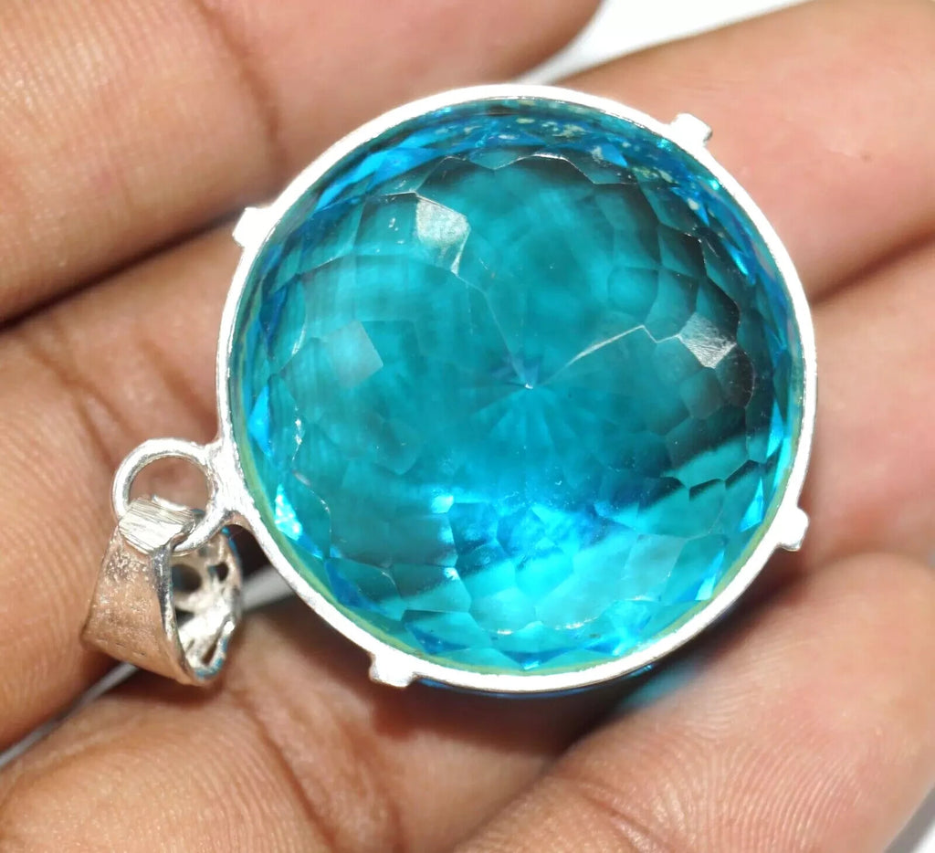 129 Ct Natural Topaz 925 Solid Silver Pendant Certified Round Cut Loose Gemstone