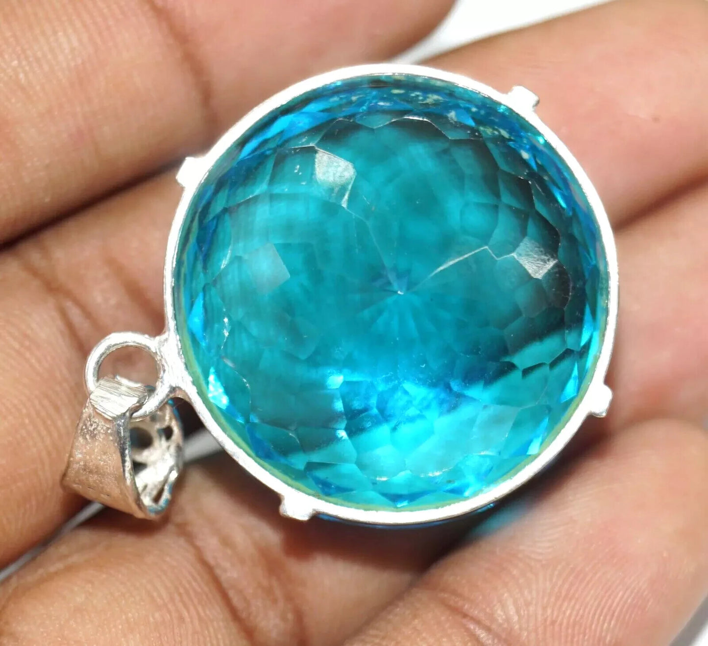 129 Ct Natural Topaz 925 Solid Silver Pendant Certified Round Cut Loose Gemstone