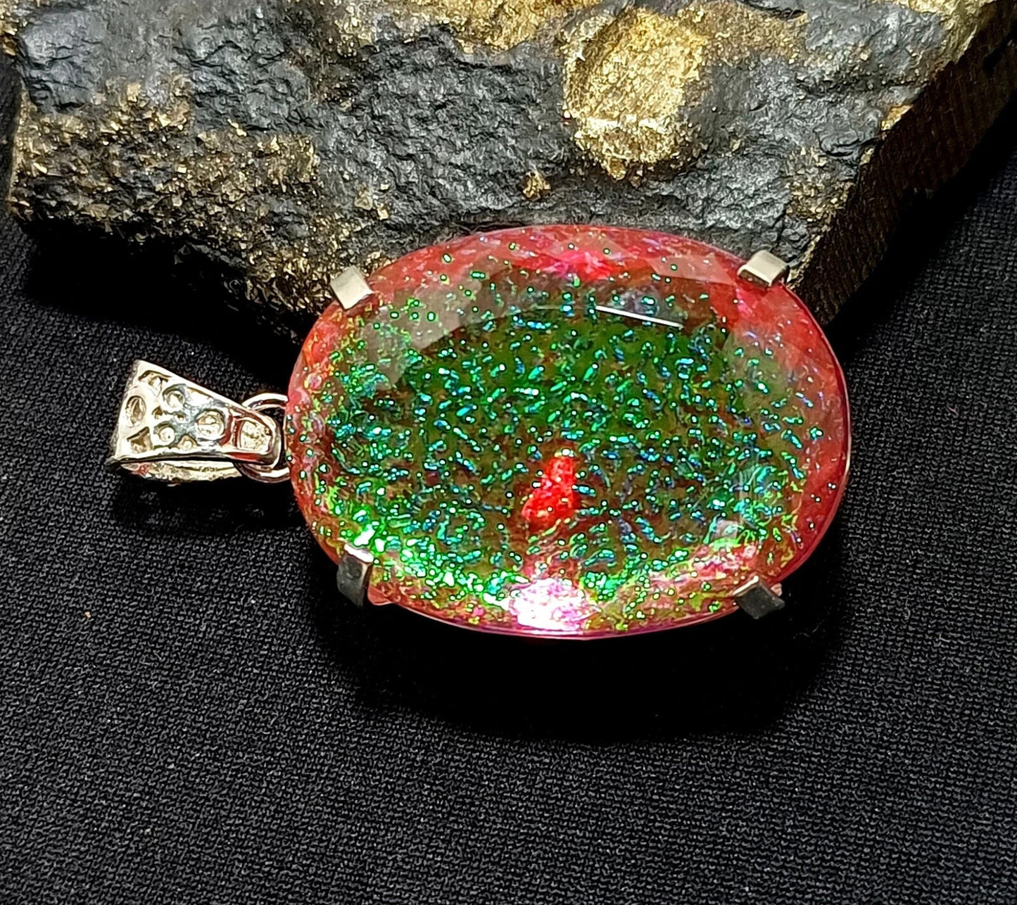 112.90 Ct Natural Oval Monarch Fire Opal Doublet Solid Silver Pendant Gemstone