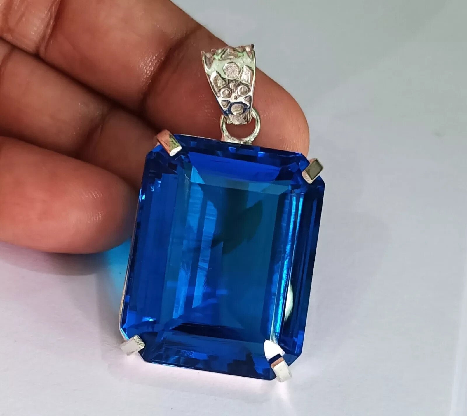 103.10Ct Certified Natural Topaz 925 Solid Silver Emerald Pendant Loose Gemstone