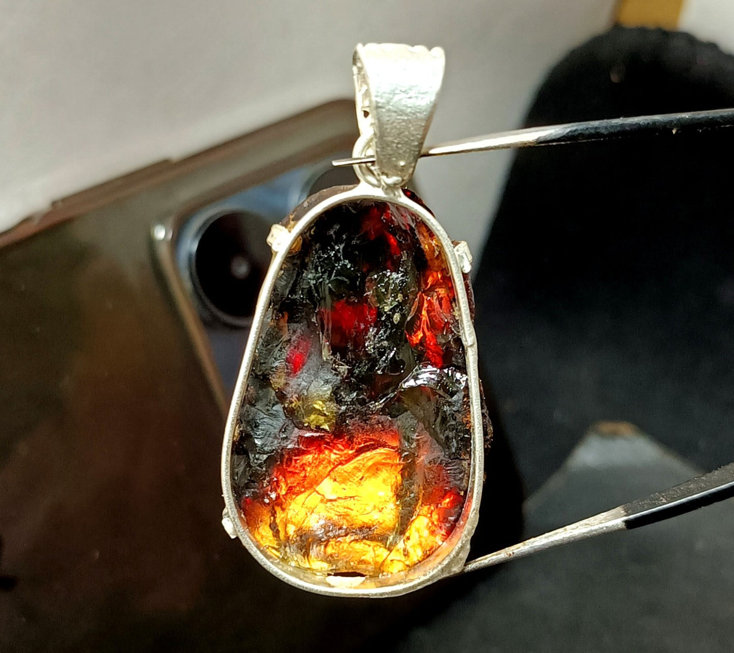 Natural Handmade 46.85 Ct Amber Rough Sterling Solid Silver Pendant Gemstone